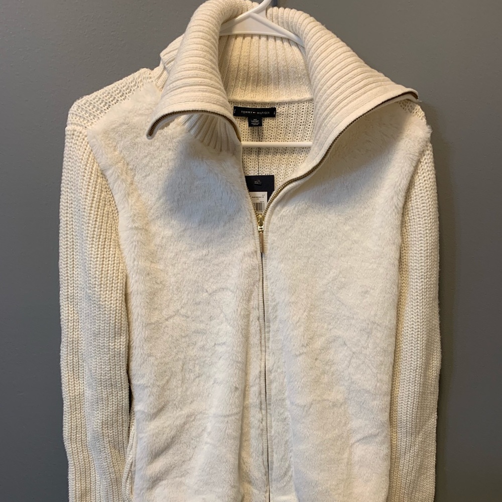 Tommy Hilfiger White Knit Fur Jacket